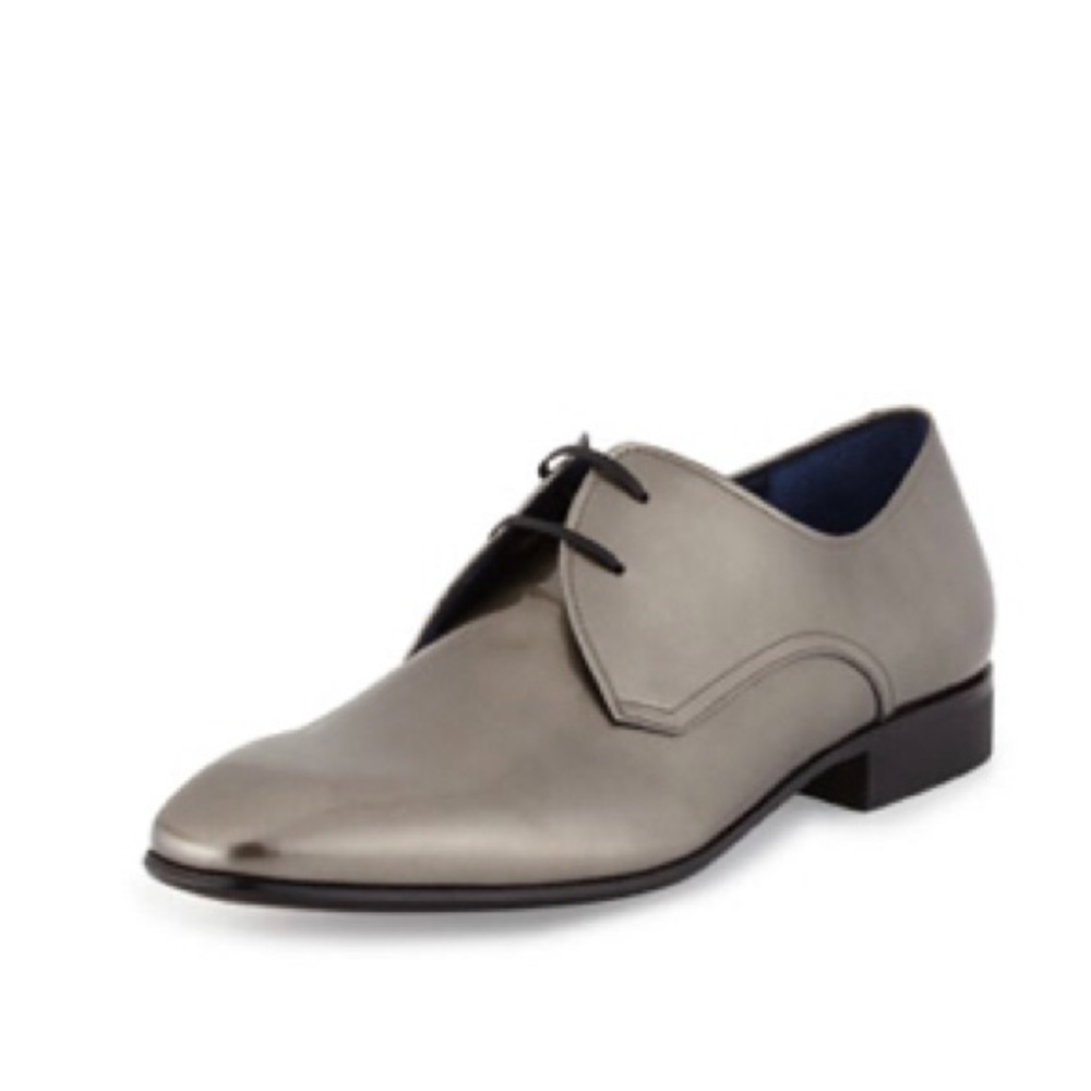 Salvatore Ferragamo Metallic Silver Gray Leather Derby